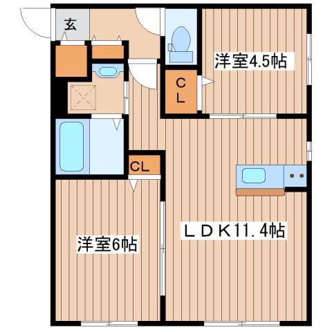 オクシデントパレ(2LDK/2階)の間取り写真