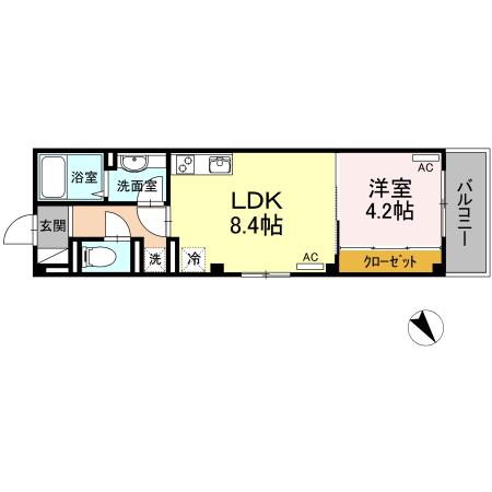 シャリテ タガ(1LDK/3階)の間取り写真