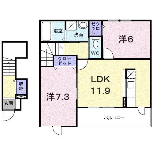 エムズハウス(2LDK/2階)の間取り写真