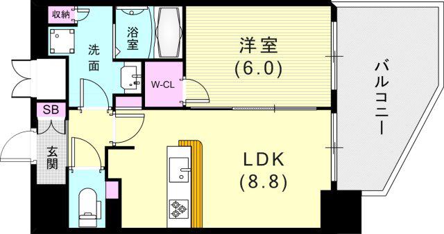 プレサンス THE神戸(1LDK/11階)の間取り写真