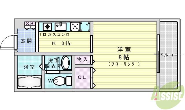 ドミトリオ仁王田(1K/6階)の間取り写真