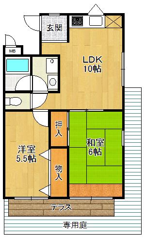 芦屋エルジャン2(2LDK/1階)の間取り写真
