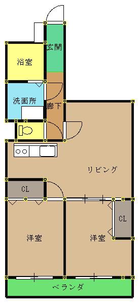 パステルNO12(2LDK/2階)の間取り写真