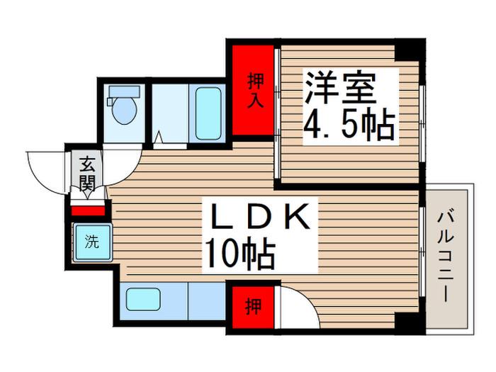 サニー松戸(1LDK/6階)の間取り写真