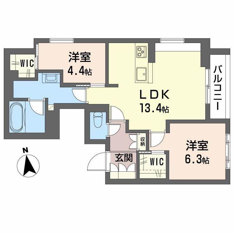 ノーブル新寺(2LDK/4階)の間取り写真