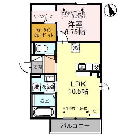 グレース若宮(1LDK/1階)の間取り写真