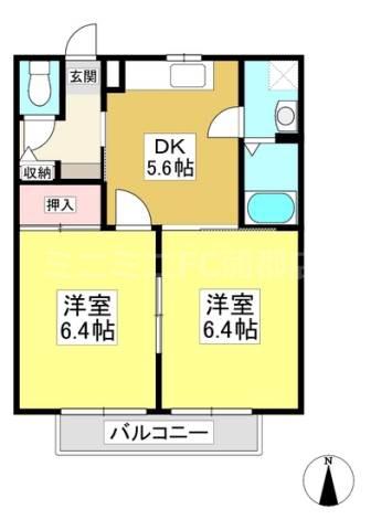 フローラルヒルズF棟(2DK/2階)の間取り写真