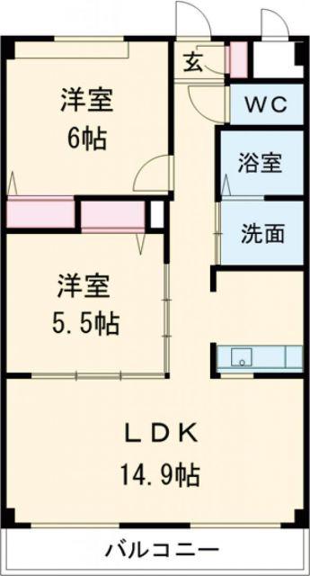 ソシア大口(2LDK/1階)の間取り写真