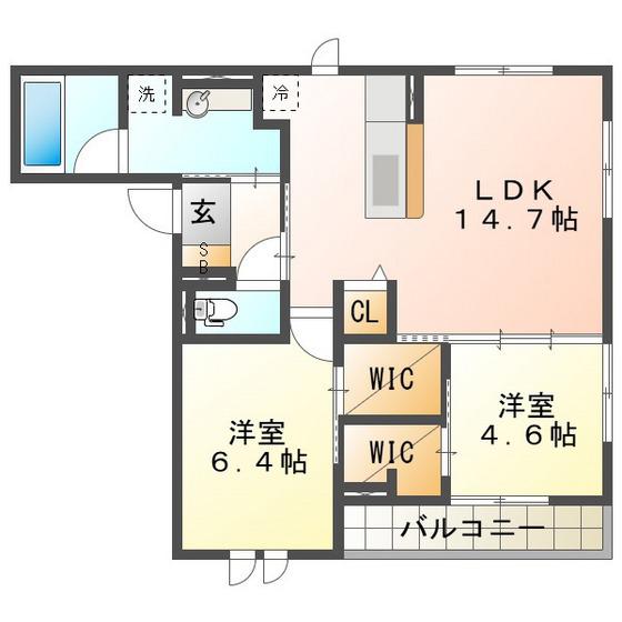 アネシスVILLA赤堀(2LDK/3階)の間取り写真