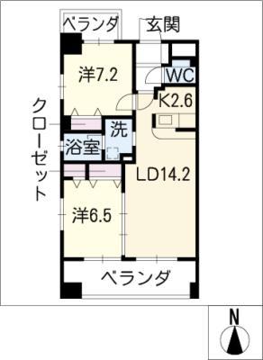 本陣GRANHOUSE(2LDK/5階)の間取り写真