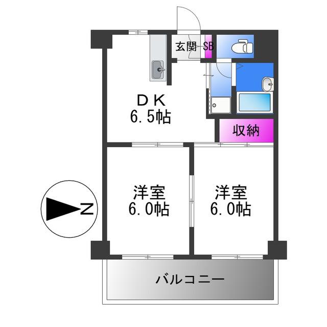 リベラルパレス平野(2DK/3階)の間取り写真