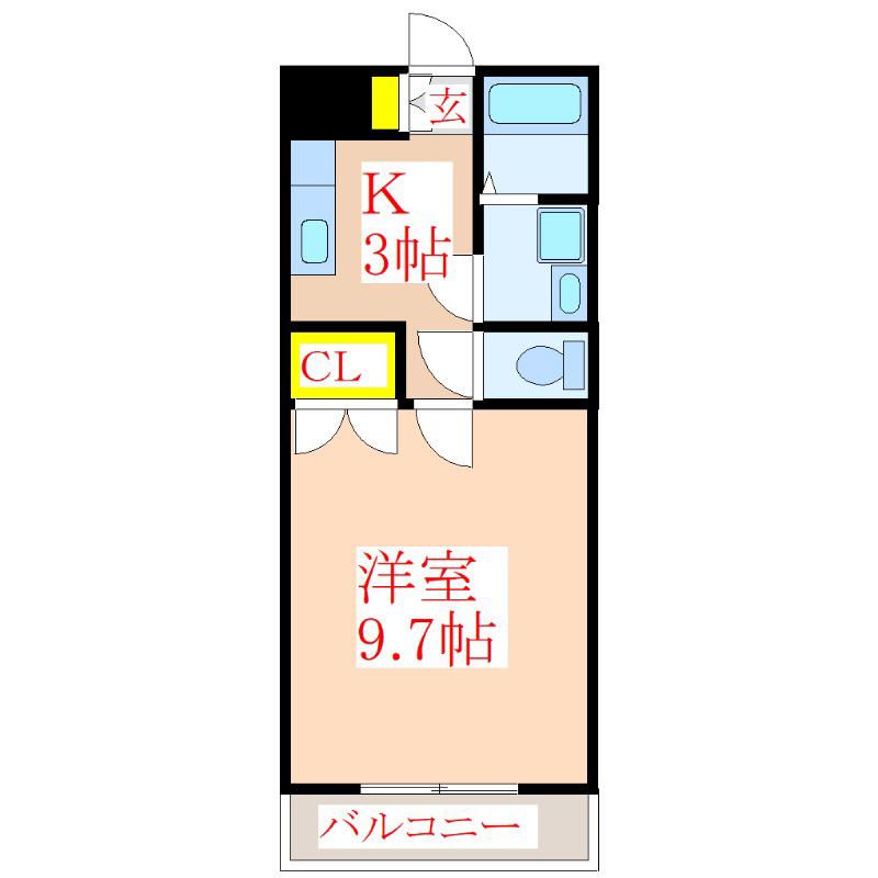 エクシードウィング(1K/3階)の間取り写真