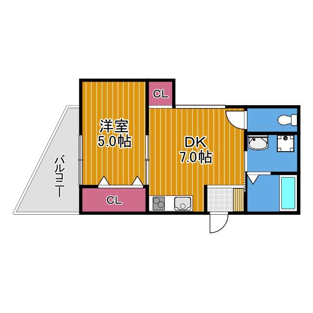 KUKULU REX 古市(1DK/2階)の間取り写真