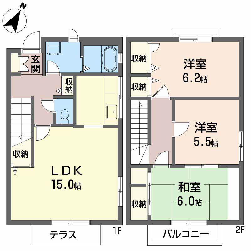 サザンヒル B棟(3LDK/1階)の間取り写真