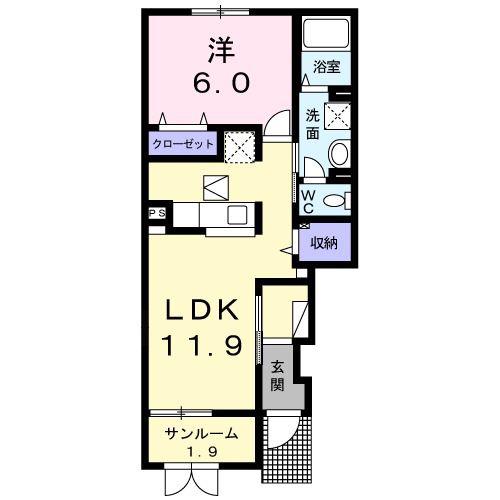 ベルヴィル A(1LDK/1階)の間取り写真