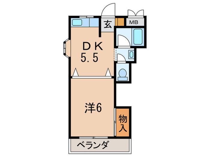 クラ武庫之荘弐番館W(1DK/2階)の間取り写真