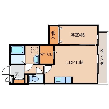 リビングタウン大和郡山(1LDK/1階)の間取り写真