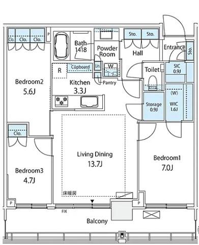 GLOBAL FRONT TOWER(3LDK/31階)の間取り写真