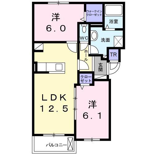 ラリュール I(2LDK/2階)の間取り写真