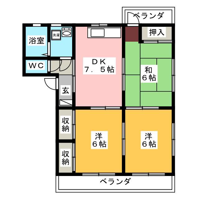 北岡マンション(3DK/3階)の間取り写真