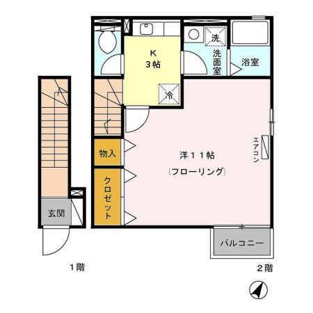 セジュールK2(1K/2階)の間取り写真