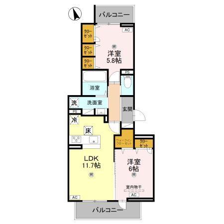 BORD DU LAC SOERI ボーデュラックソエリ(2LDK/1階)の間取り写真