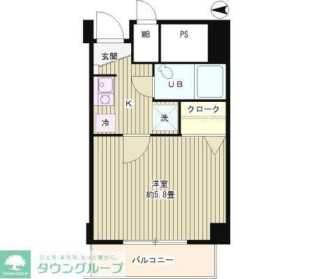サンライズハイツII(1K/2階)の間取り写真