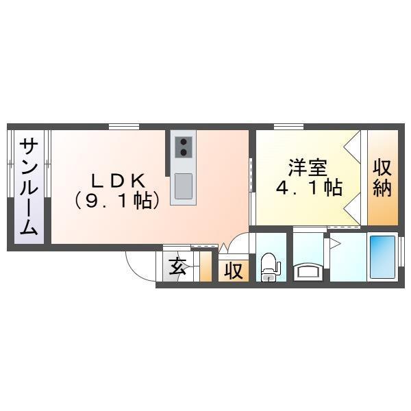 シンプルライン鐙(1LDK/1階)の間取り写真