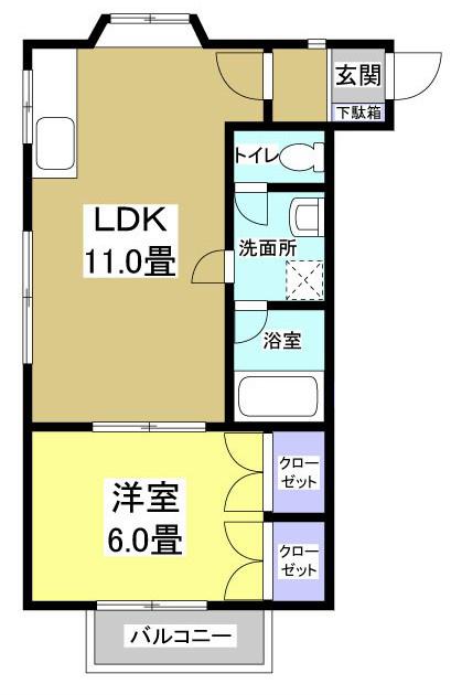 オレンジハウスA棟(1LDK/1階)の間取り写真