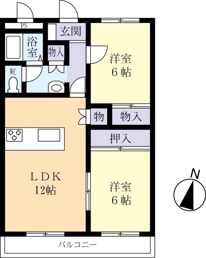 メルベーユフレア(2LDK/2階)の間取り写真