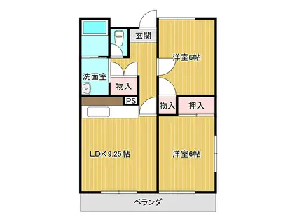 リバージュ水堀(2DK/1階)の間取り写真