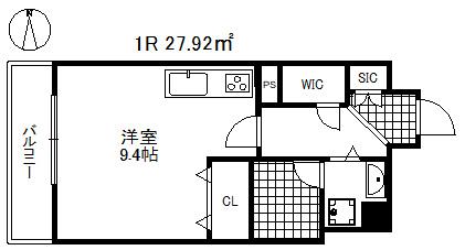 サンクラッソ三ノ宮加納町(1K/3階)の間取り写真