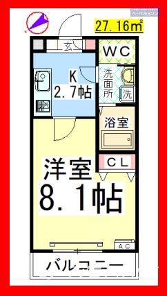 AF ウィステリア中町(1K/3階)の間取り写真