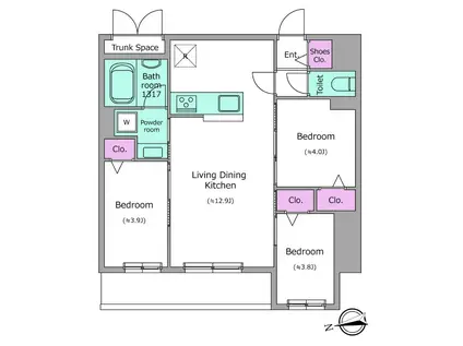 ドゥーエ日暮里III(3LDK/4階)の間取り写真