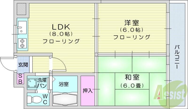 第7銅谷ビル(2LDK/4階)の間取り写真