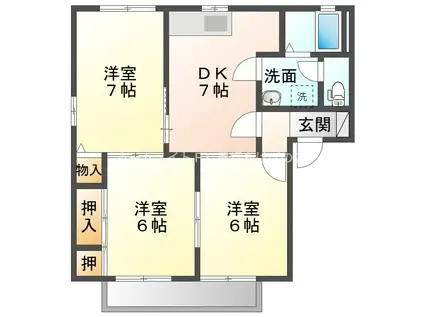 ディアス外神 B棟(3DK/2階)の間取り写真