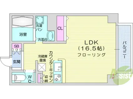サンフェリーチェ・17(ワンルーム/17階)の間取り写真