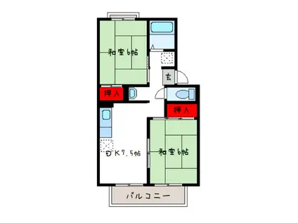 パルコート林I(2DK/2階)の間取り写真