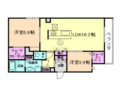 シャーメゾン アンジュヴェールシャルム(2LDK/1階)の間取り写真