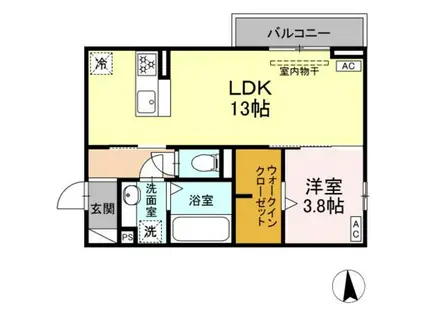 D-CRINUM 本田町(1LDK/3階)の間取り写真