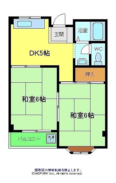 ツカサロイヤルハイツ千代田(2DK/2階)の間取り写真