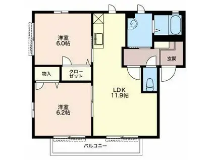 パセオいかるみ(2LDK/2階)の間取り写真