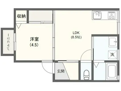 オリーブハウス(1LDK/1階)の間取り写真