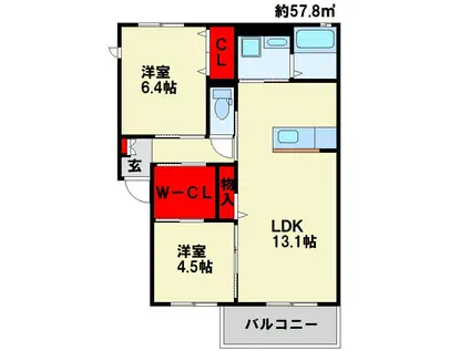 パストラーレ潤崎D棟(2LDK/2階)の間取り写真