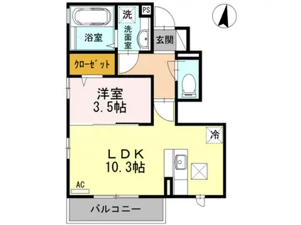 GOOD WOOD西が丘(1LDK/1階)の間取り写真