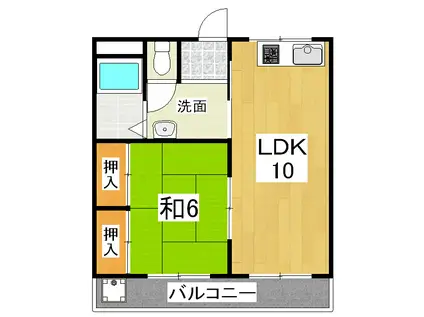 レジデンス上花山(1LDK/2階)の間取り写真