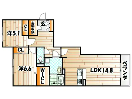 ヴィラ ダンク上到津(2LDK/1階)の間取り写真