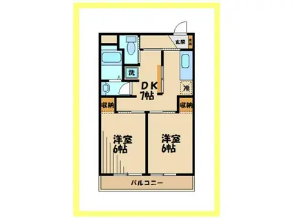 ハイツイチノA棟(2DK/3階)の間取り写真