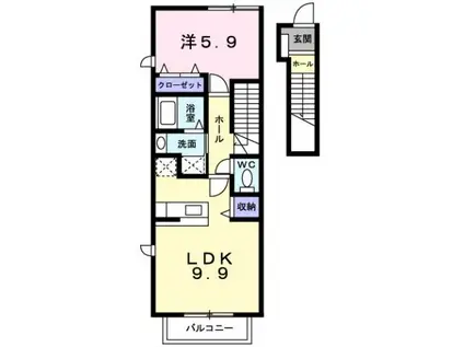 コート・ヤードII A(1LDK/2階)の間取り写真