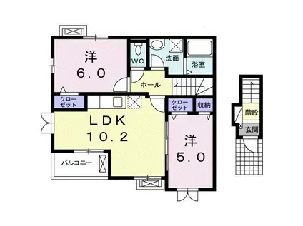 カーサクアットロ(2LDK/2階)の間取り写真